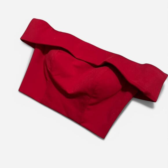 VTG Y2K La Femme Chic Red Off the Shoulder Crop Top w Padding & Boning 0/XS - Picture 7 of 8